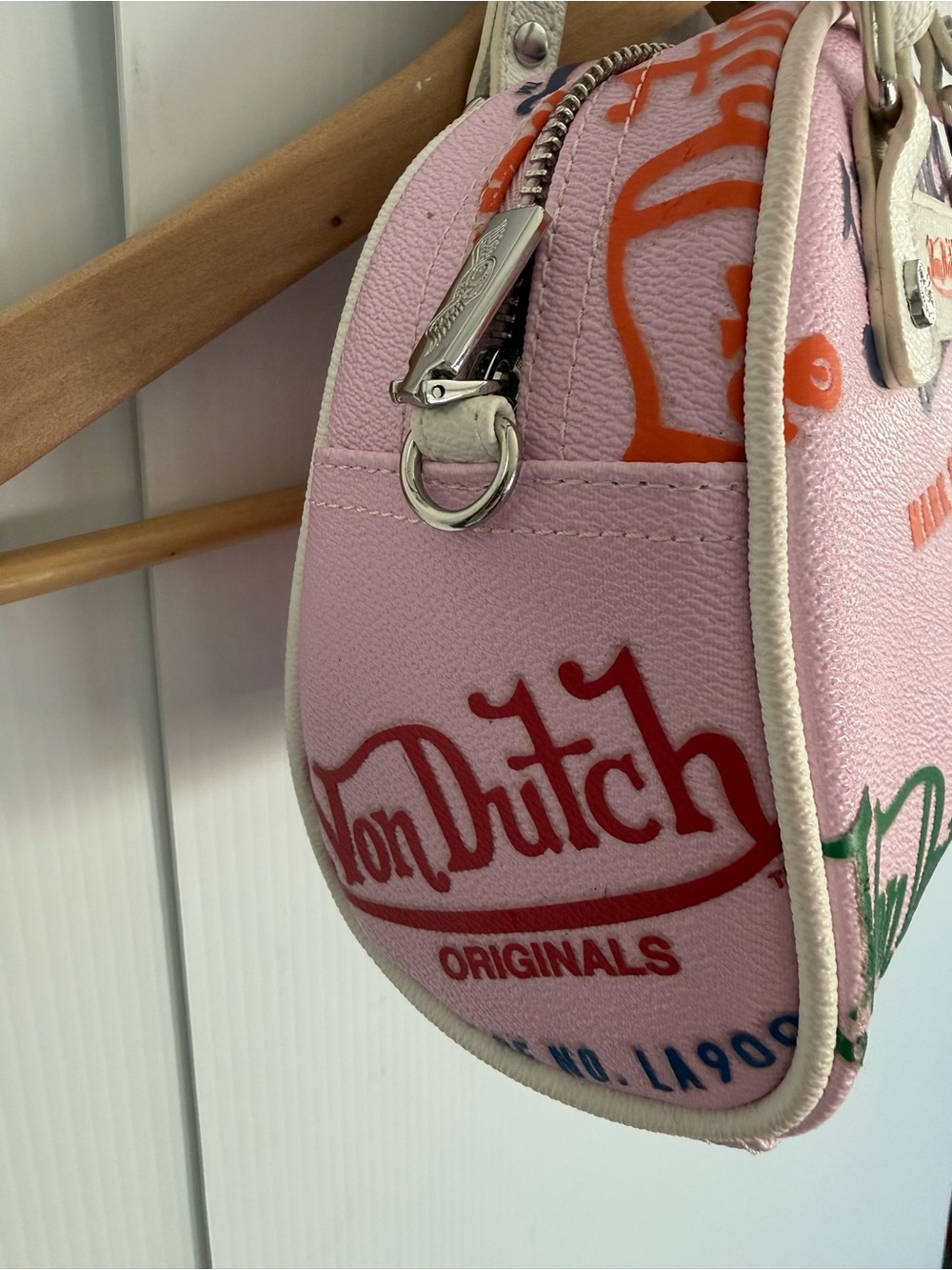 Von Dutch Pink Multi-Logo Mini Dome Satchel with White Trim - Picture 5 of 12